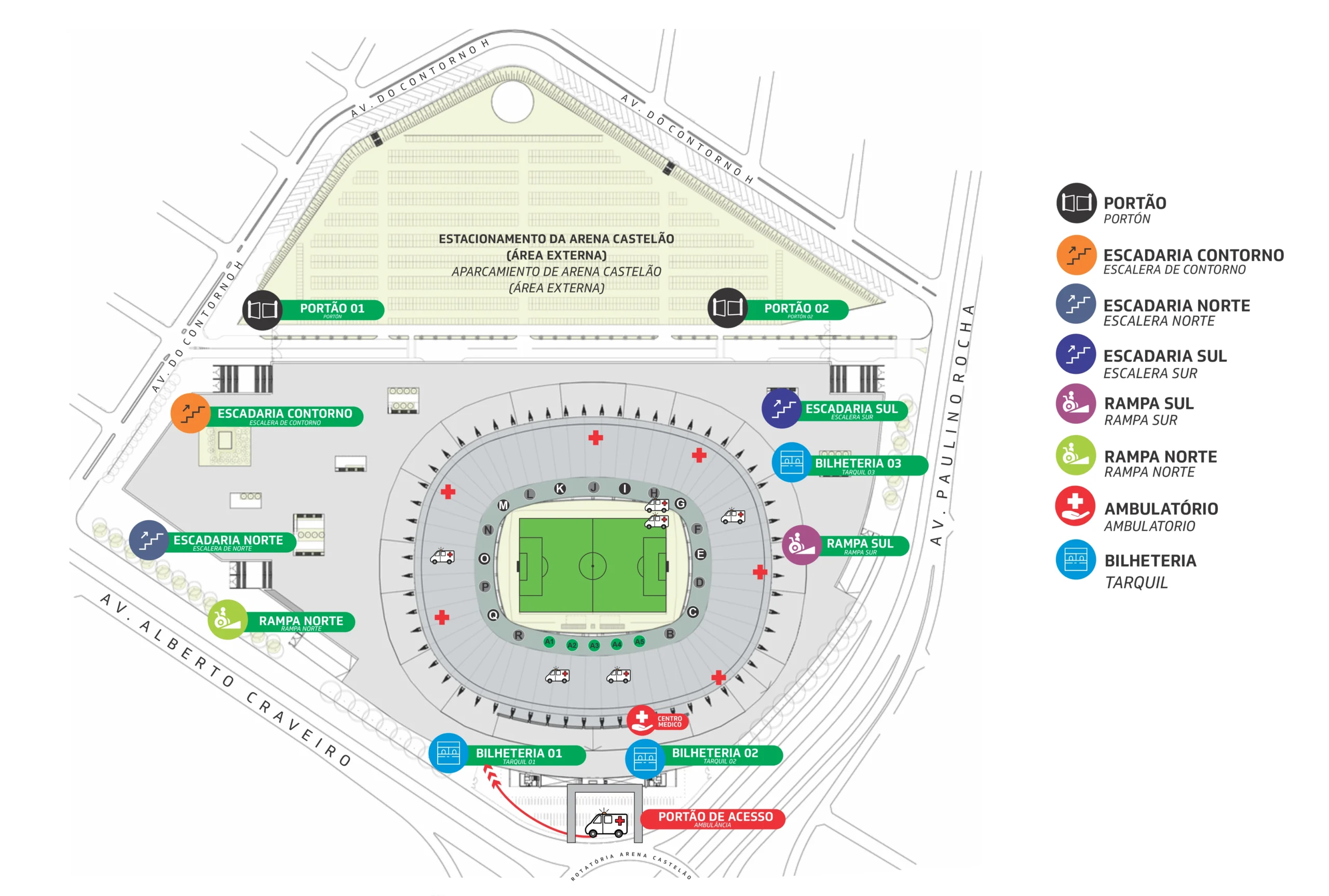 Mapa com principais acessos à Arena Castelão